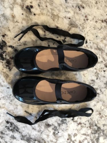 Capezio Black Patent Leather Tap Shoes Girls Toddler Size 9.5 W