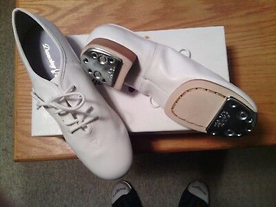 CLOGGING SHOES, NEW, ALL LEATHER, size 7-1/2 WHITE, SPLIT SOLE WITH BUCK TAPS