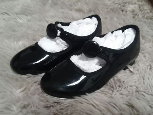 Girls Tap Shoes Dance Black Patent Size 8 Toddler Trimfoot Company T-100