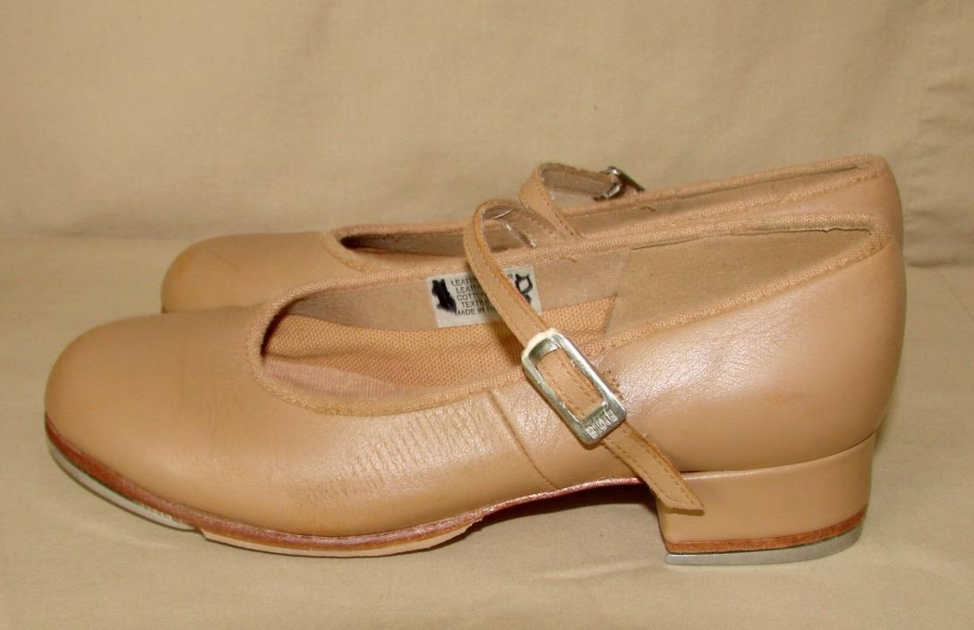 Girl's Tan Leather BLOCH Tap Shoes Size 4.5 M GREAT Condition