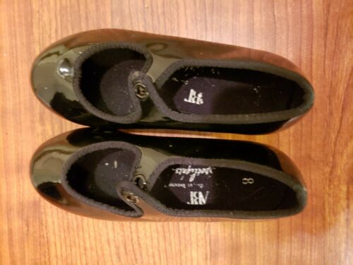 ABT SPOTLIGHTS TAP SHOES CHILD SIZE 1.5 BLACK SYNTHETIC PATENT LEATHER.