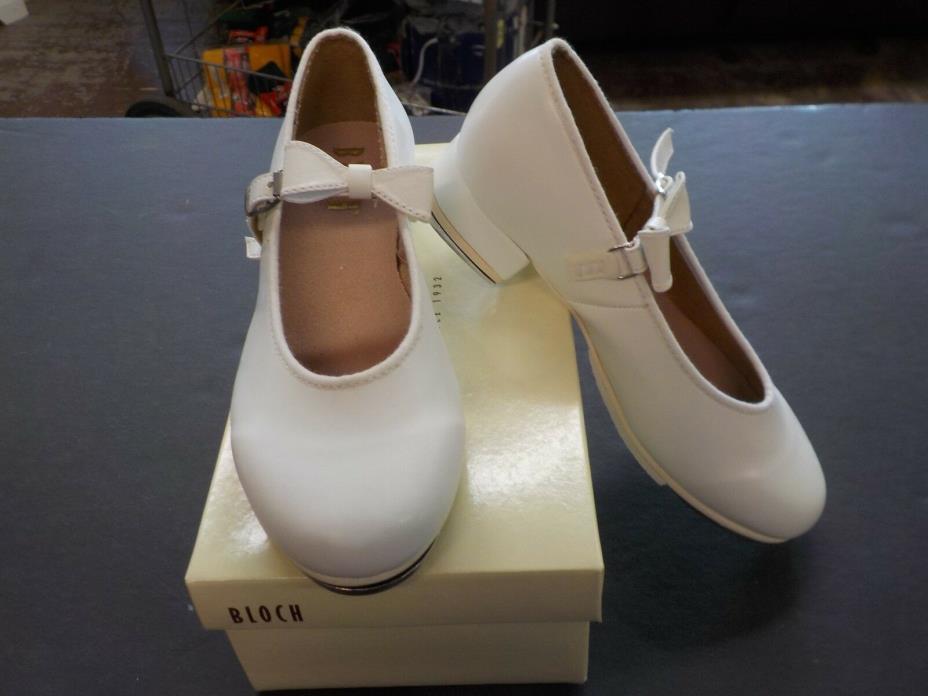 New Bloch S0352G White N Merry Jane Girls Tap Shoes w/ Bow Straps Size 12.5