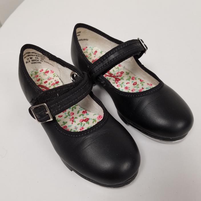 Capezio Kids Toddler Black Leather Girls Tap Dance Shoes Size 11