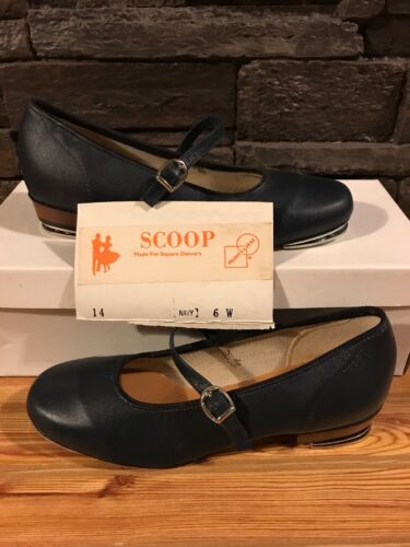 Navy Scoop Clogging  Shoes Women's Size 6 W With Steven Stomper Taps. Vintage