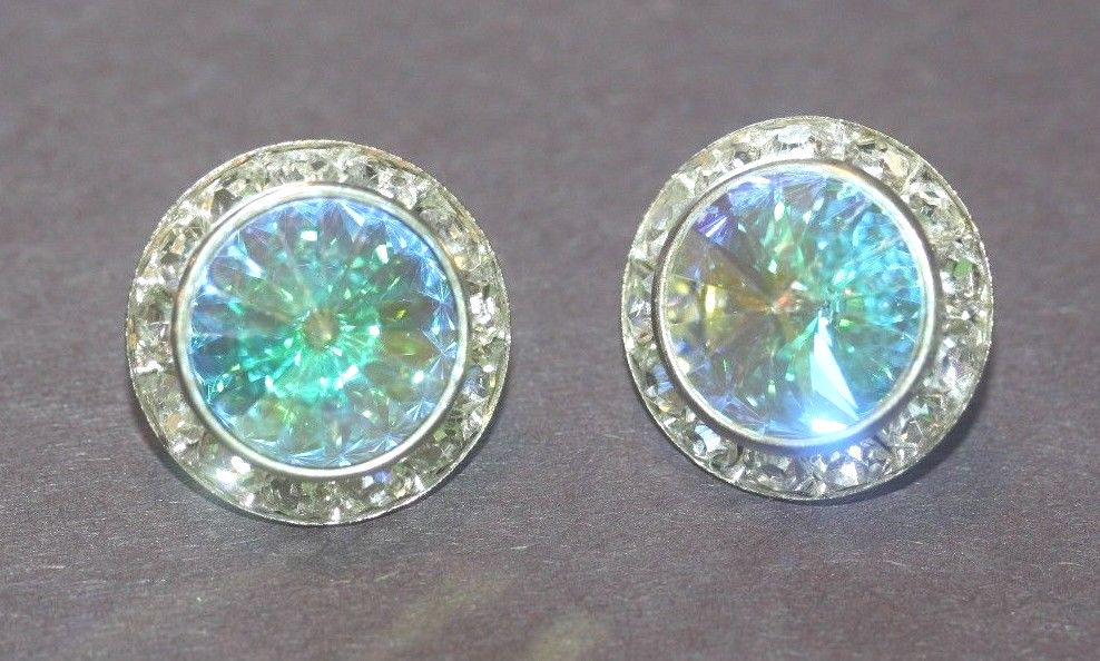 RHINESTONE EARRINGS--AB CRYSTALS--EXCELLENT