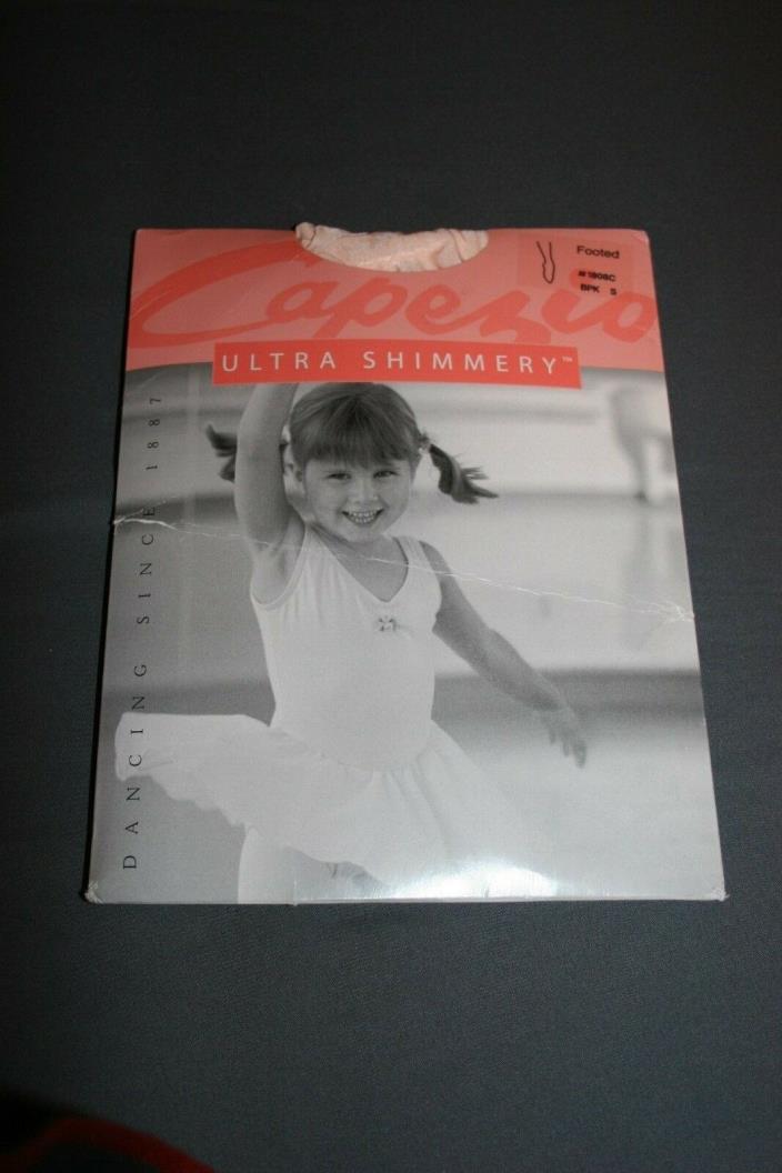 NIP Girls Capezio Pink Ultra Shimmery Footed Tights 1808C Size Small