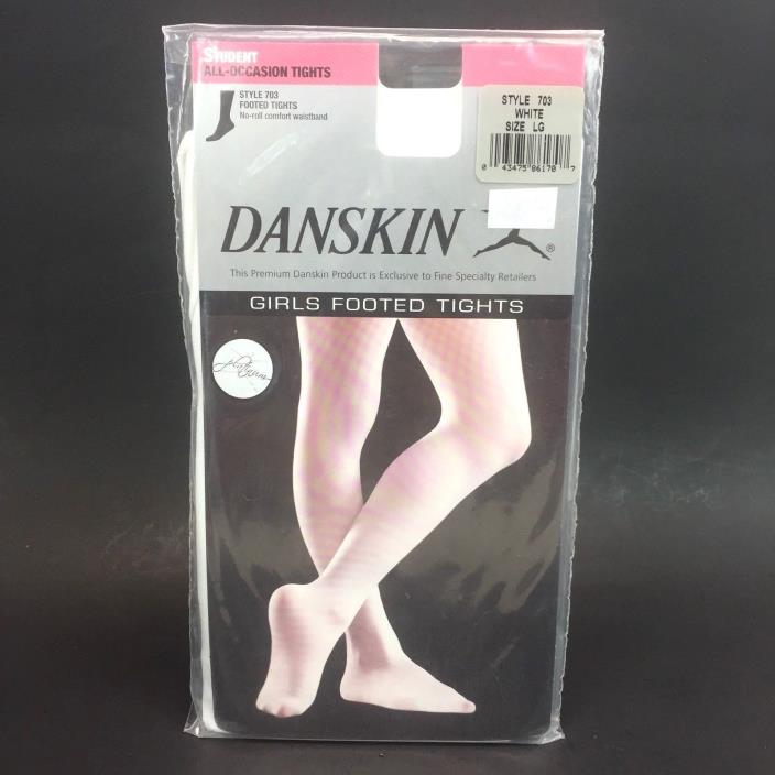 Danskin Student White Footed Tights Size Large Style 703 All Occasion Opaque
