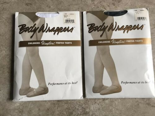 New Lot Of 2 Body Wrappers Childrens Footed Tights C20 8-10 White Black