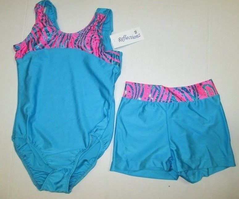 NEW Leotard Shorts Set Size 6-7-8 SC IC Child Gymnastics Dance Lot Pink Blue