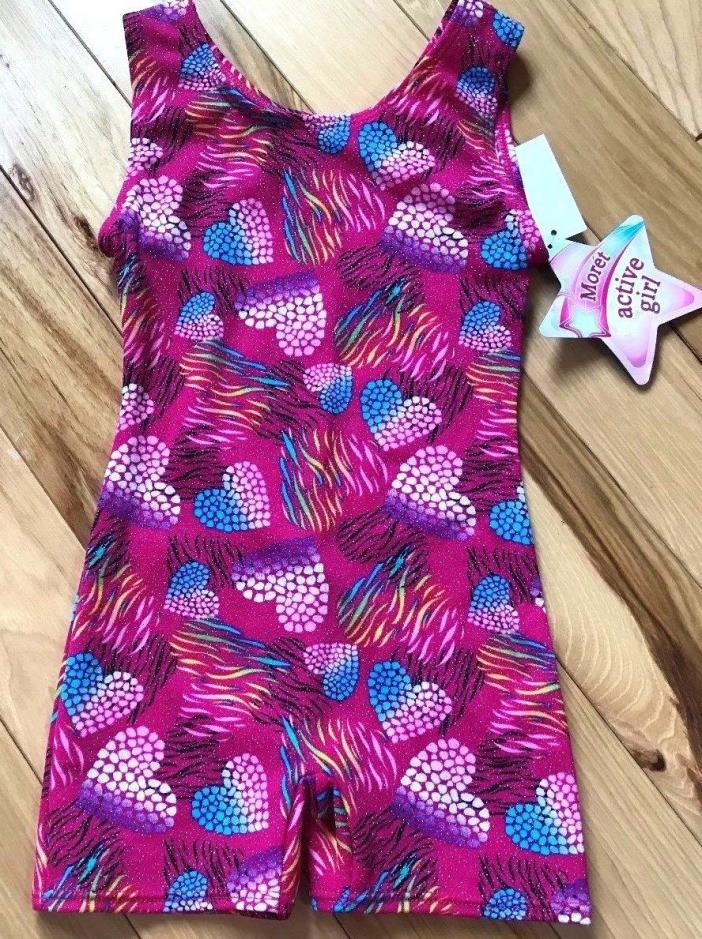 NWT MORET ACTIVE GIRL Pink W/Heart DANCE/ACROBAT UNITARD Sz 4-5 Girl