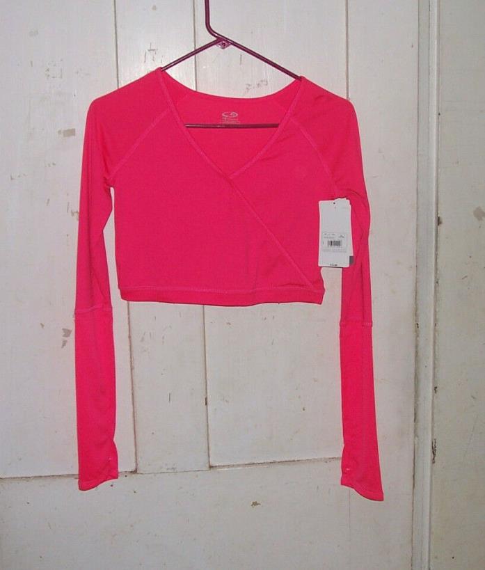 Champion Girls Sz XL14/16 Fitted Cropped Top NEW w/Thumb hole PINK Long Slv Top