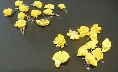 Yellow ribbon rosettes Lot of 11 sets hair clippie and bodice pin Dance craft