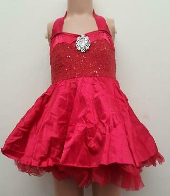 Dance Costume Small Child Red Sequin Dress Jazz Tap  Solo Competition Pageant