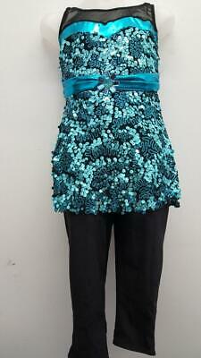 Dance Costume Large Child Blue Sequin Unitard Jazz Tap Solo Competition Pageant