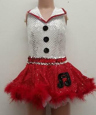 Dance Costume Small Child 50's Red White Sparkle Fur Solo Competition Pageant