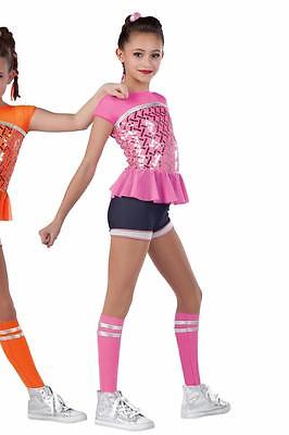 Dance Costume Orange Medium Child Denim Sequin Jumper Solo Competition Pageant
