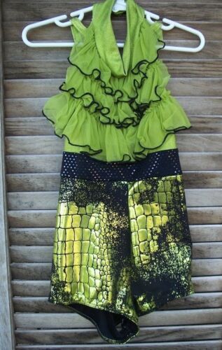 ART STONE avocado green foil dance costume~MC~medium child~