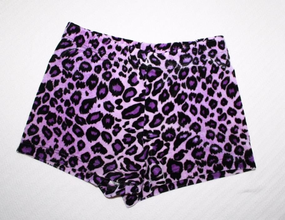 Eurotard Fits Like 7-8 Purple Black Cheetah Velour Shorts Dance Gymnastics W19
