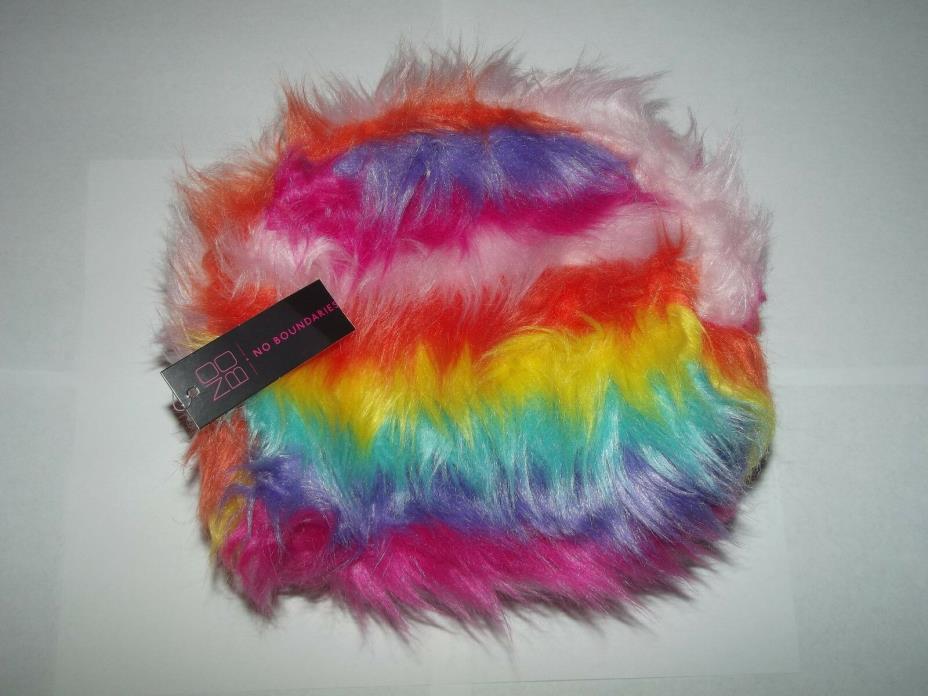 No Boundaries Rainbow Fuzzy Zipper Pouch Bag  Purse