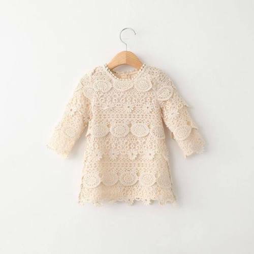 Girl Crochet Beige Ivory Dress Baby Princess Birthday Children Dress