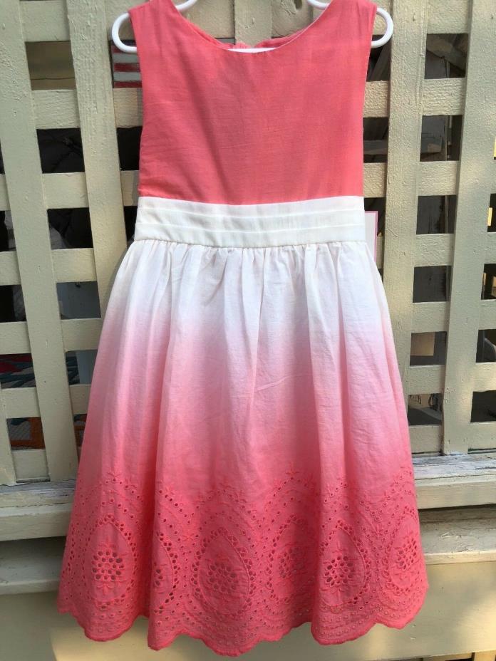 Girls Dress Rare Editions Size 6 coral & creme colored eyelit cotton w bow