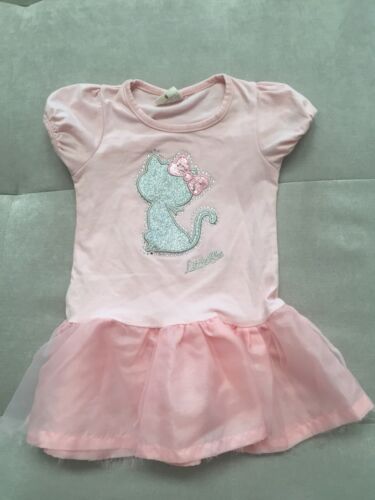 Girl's First Bear Short Dress Size 5T Cotton Pink  Puffy With Cat