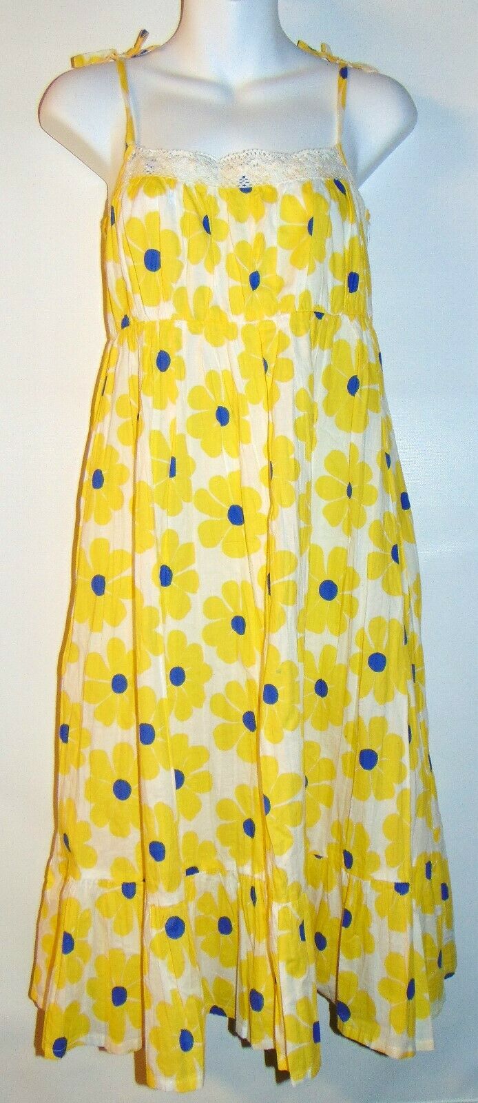 NEW Mini Boden Girls Size 13-14 Yellow Blue Diasy Flower Print Sun Dress