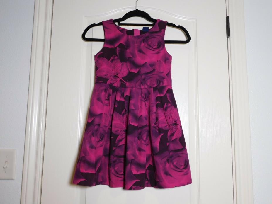 GAP KIDS Dark Pink Floral Rose Print Sleeveless Pleated Dress Girls Size 8 #1019