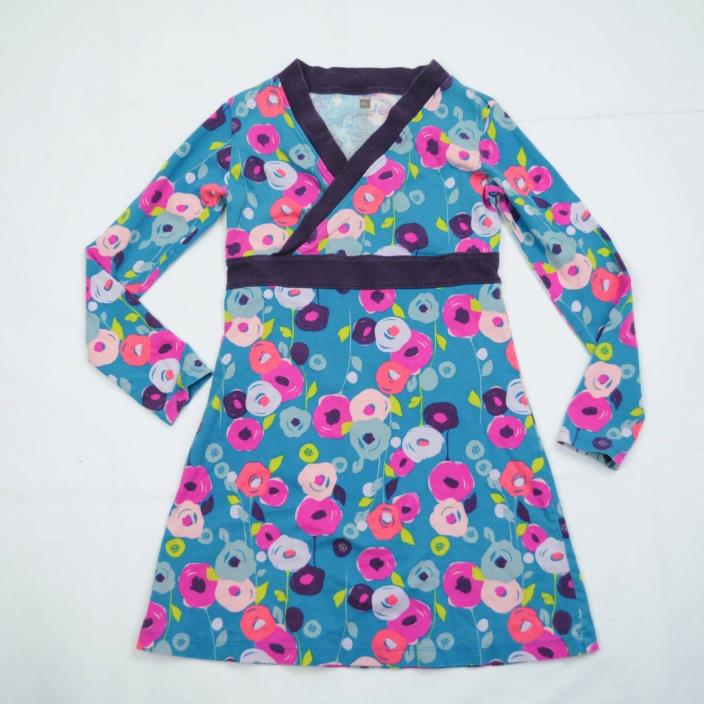 Tea Collection Girls Kids Dress Sz 7 Floral Print V-Neck Cotton Jersey