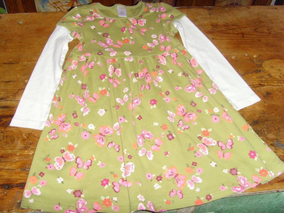 GUC Gymboree girls green butterfly dress size 7 flowers floral chic play cond