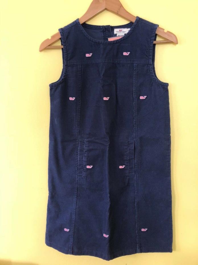 Vineyard Vines Girls Corduroy Jumper Dress Navy Blue w tiny whales Size 14 NEW