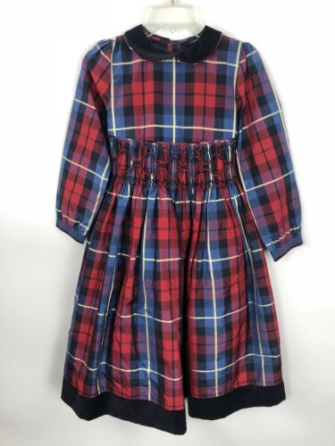 Lands End Dress Red And Blue Plaid Christmas Dress Size 7 Medium Holiday Dress