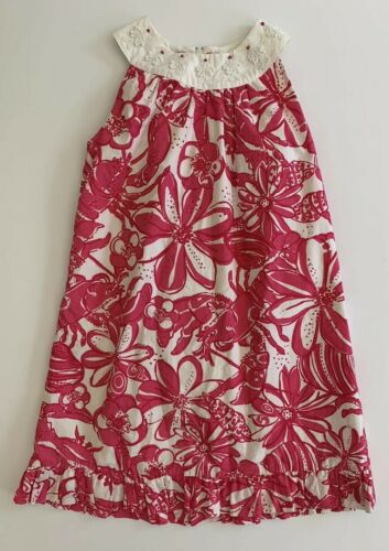 Lilly Pulitzer Girls Dress Jubilee Pink Lobster Print Beaded Collar Size 8