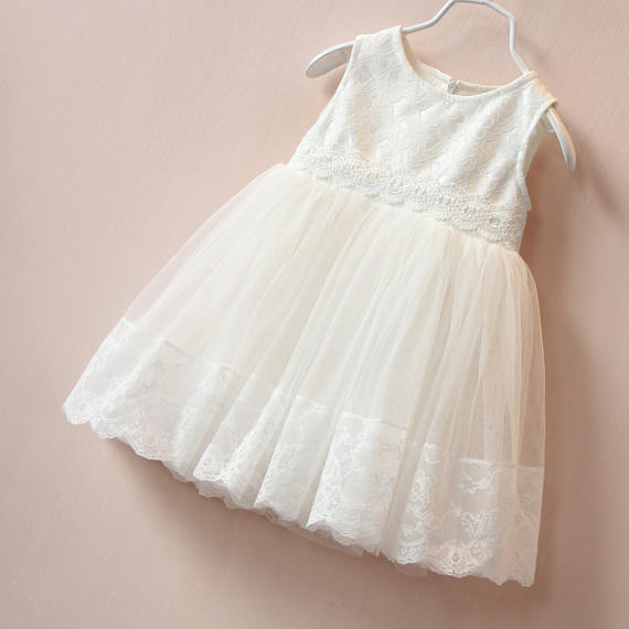 Girl off-white tulle lace dress Toddler fashion Easter flower girl dress