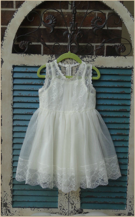 Flower girl Ivory tulle dress Princess Birthday Party Lace Dress