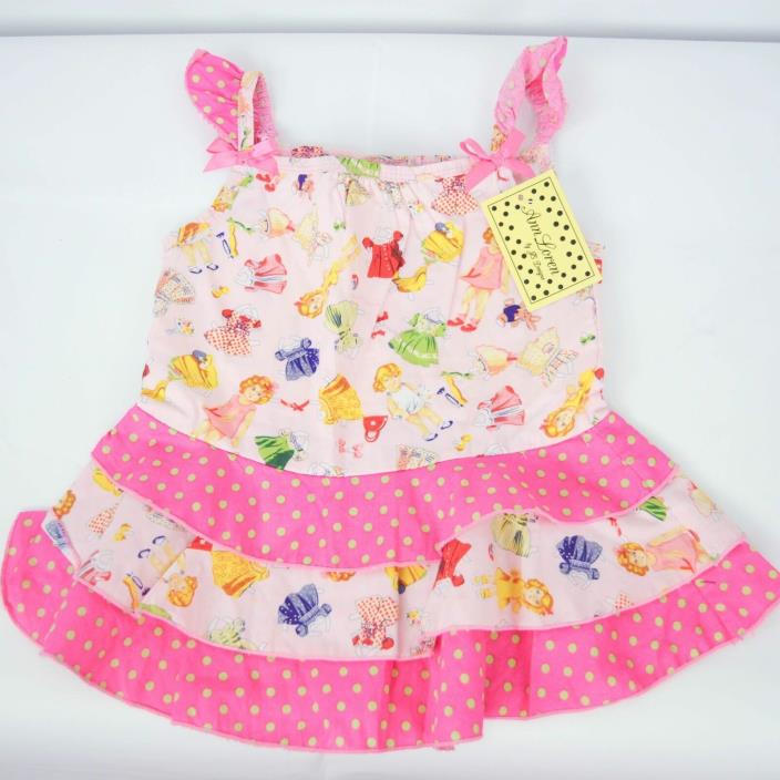 NEW Ann Loren Kids Girls Dress Sz 2/3 T Pink Paper Dolls Dress Up Print Ruffles