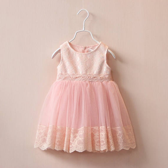 Flower girl tulle lace dress Birthday Blush Pink Easter Spring Dress