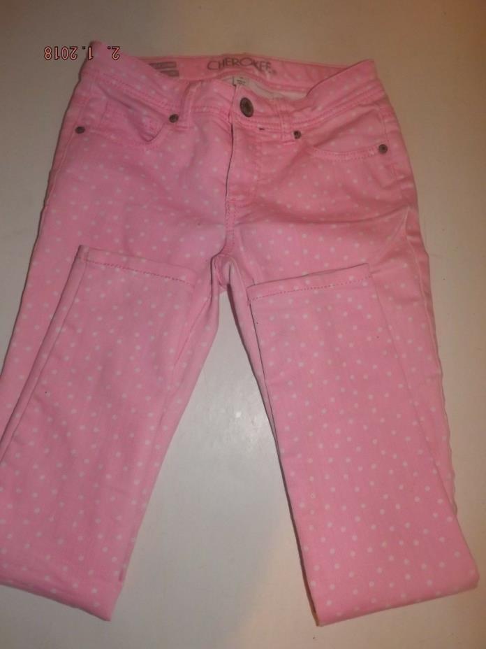 Cherokee girls pink POLKADOT  jeans size 10  super skinny