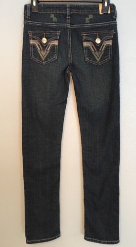 Vigoss Girls Jeans Size 12 Blue Medium Gold Back Flap Pockets Stitching D65