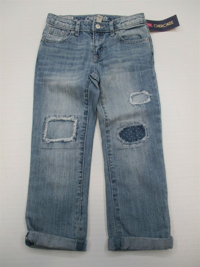 new CHEROKEE PA3069 Youth Girl Size 7 Light Wash Distressed Boyfriend Crop Jeans