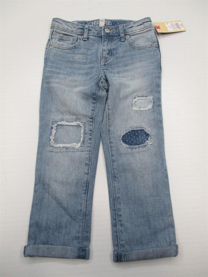 new CHEROKEE PA3068 Youth Girl Size 7 Light Wash Distressed Boyfriend Crop Jeans