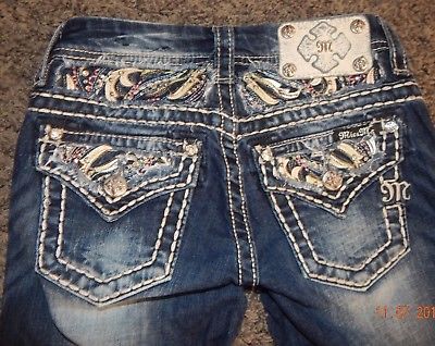 *YOUTH SIZE 10--MISS ME BRAND BOOT CUT JEANS- EMBELLISHED COLOR POCKET-EXC