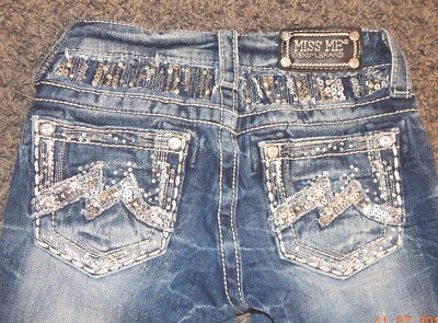 *YOUTH SIZE 8--MISS ME BRAND SKINNY JEANS--SILVER/GOLD EMBELLISHED...EXCELLENT