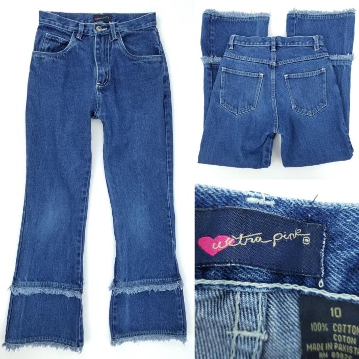 Ultra Pink Kids Girls 10 Tiered Fringe 100% Cotton Denim Jeans Raw Fringed Edge