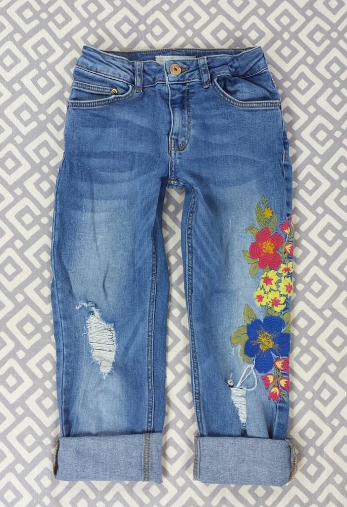 Girls Zara Floral Embellished Cropped Distressed Blue Jeans Capris Denim Size 9