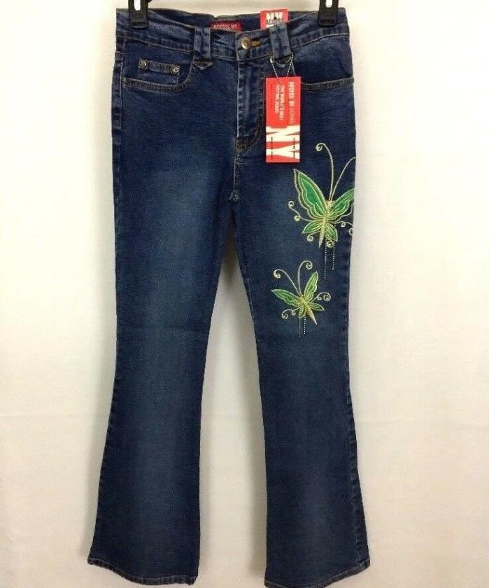 Girls ACCESS NY Stretchy Blue Jeans Size 10 Embroidered Butterflies Hippy Boho