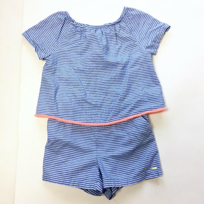 Tommy Hilfiger Girls Kids Blue White Pink Striped Cotton Romper Shorts Size 4