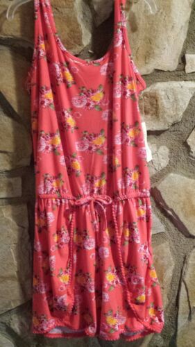 NEW Little Girls Bobbie Brooks Soft ORANGE FLORAL Sleeveless Romper Size L 10/12