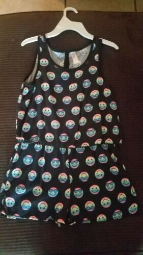 Justice girls Romper Shorts Size 14. Happy face pattern.