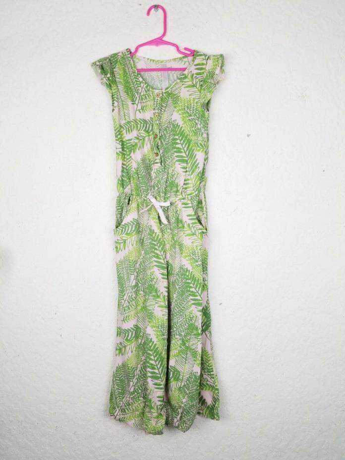 Cherokee GIRL romper size S leaves short sleeves green pockets belt buttons